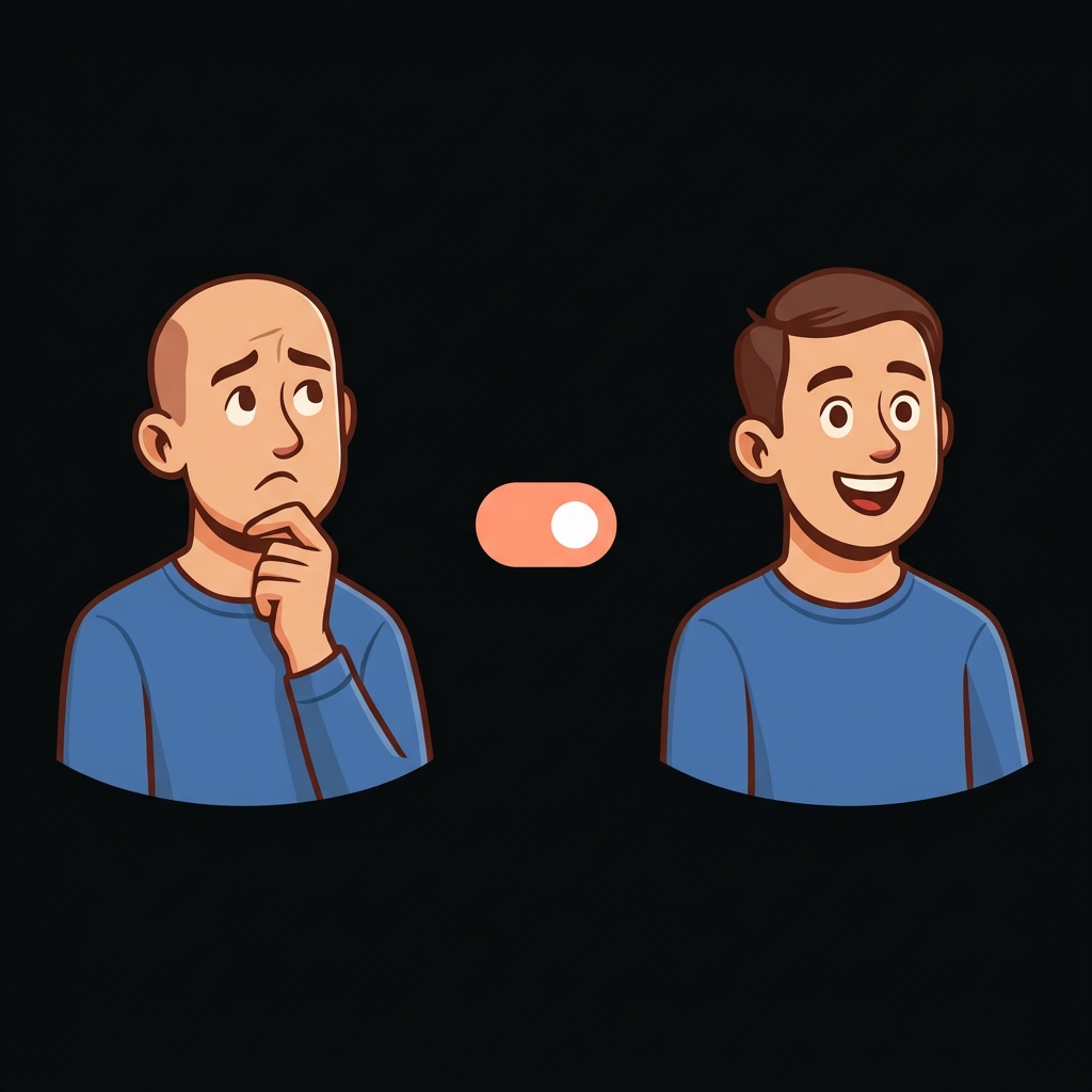 Grafto mascot — before and after hair restoration